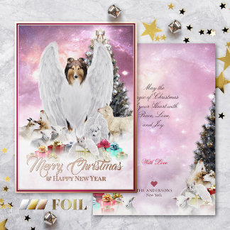 Celestial Pet Christmas Eve, Sable Collie Angel - Foil Holiday Card