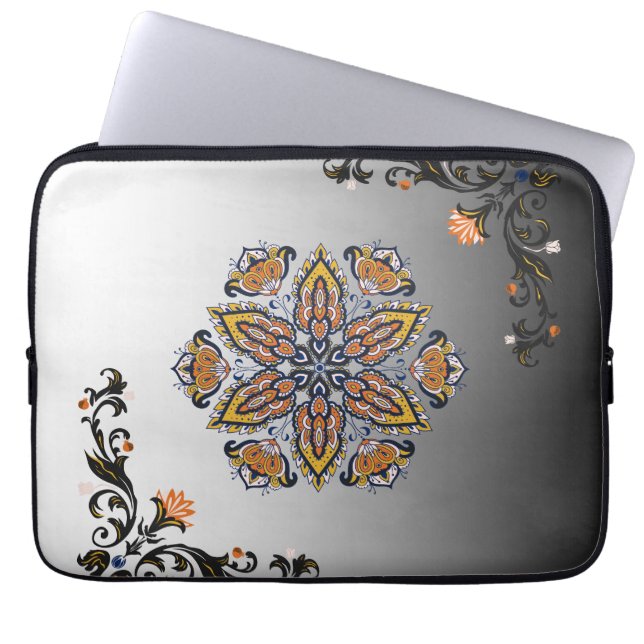 Celestial Petals – Mystical Botanical Mandala Laptop Sleeve (Front)