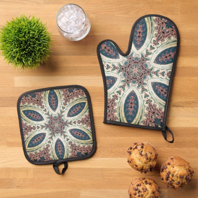 Celestial Petals of Infinity Oven Mitt & Pot Holder Set (Top Down)