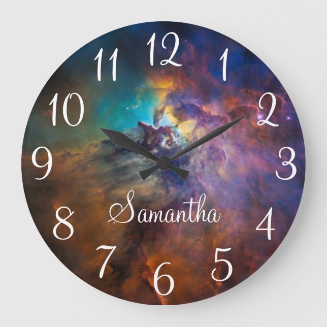 Celestial Photo Lagoon Nebula Personalized Large Clock (Front)