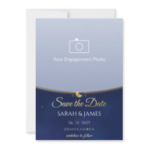 Celestial Photo Save the Date, Navy Gold Moon