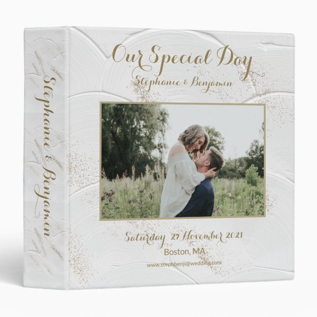 Celestial Photo White Gold Glitter Wedding Elegant Binder (Front/Spine)