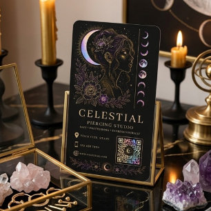 Celestial Piercing Studio Luxury Black Gold QR Business Card