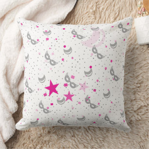 Celestial  Pink Moon and Stars Mardi Gras Pillow