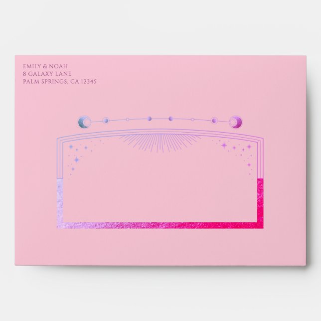Celestial Pink Purple Sun Moon Stars Wedding Envelope (Front)