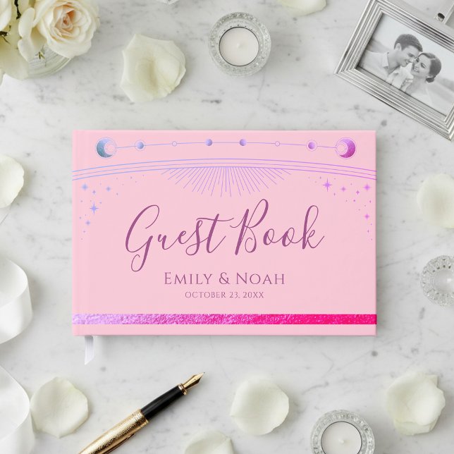 Celestial Pink Purple Sun Moon Stars Wedding  Guest Book (Creator Uploaded)