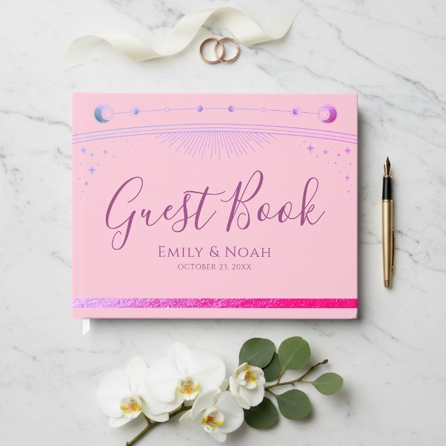 Celestial Pink Purple Sun Moon Stars Wedding  Guest Book (Creator Uploaded)