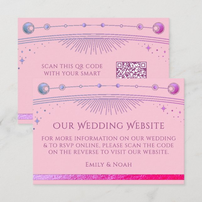 Celestial PInk Purple Wedding Website RSVP QR Code Enclosure Card (Front/Back)