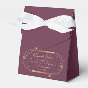 Celestial Plum Gold Sun Moon Stars Wedding Favor Box