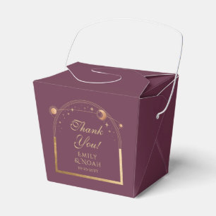 Celestial Plum Gold Sun Moon Stars Wedding Favor Box