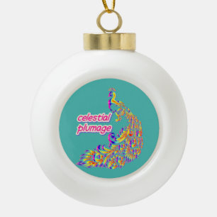 celestial plumage ceramic ball christmas ornament