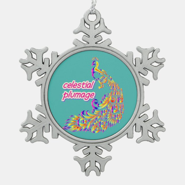 celestial plumage snowflake pewter christmas ornament (Front)