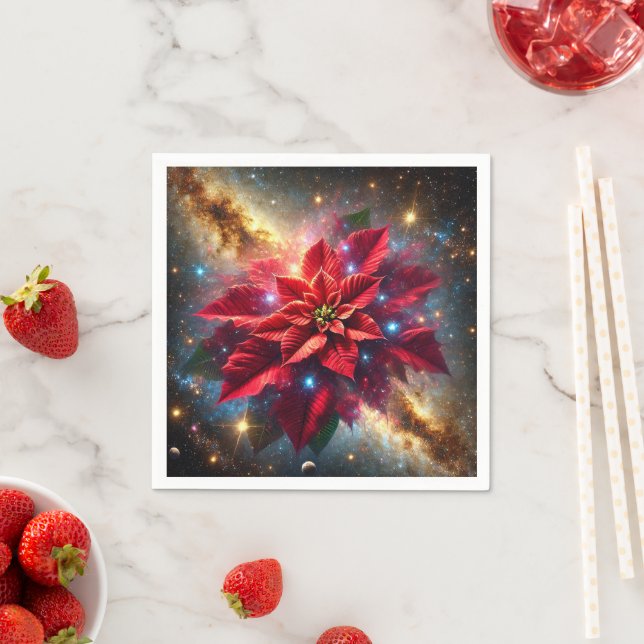 Celestial Poinsettia Festive Floral Decoupage Napkin (Insitu)