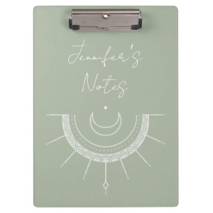 Celestial Pretty Olive Green Sun Moon Personalized Clipboard