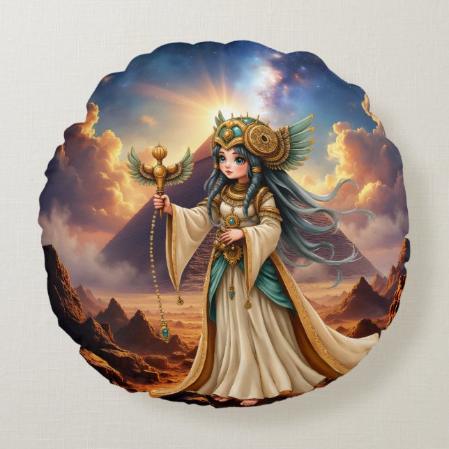 Celestial Priestess of the Golden Pyramid. Round Pillow (Front)