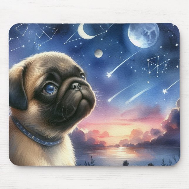 Celestial Pug Night Sky Mouse Pad (Front)