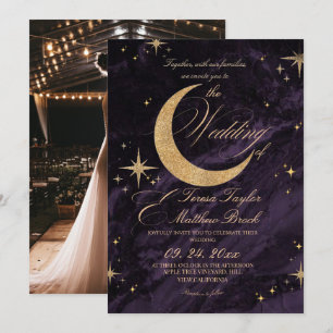 Celestial Purple and Gold Moody Wedding  Invitation