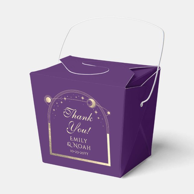 Celestial Purple Gold Sun Moon Stars Wedding Favor Box (Front Side)