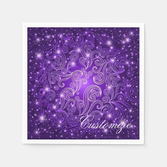 Celestial Purple Swirls & Stars Napkins (Front)