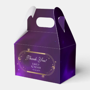 Celestial Purple Teal Gold Sun Moon Stars Wedding Favor Box