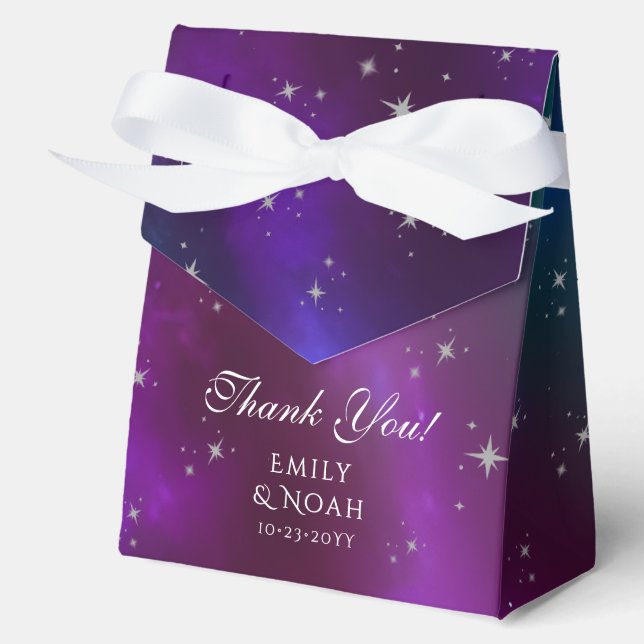 Celestial Purple Teal Sun Moon Astronomy Wedding Favor Box (Front)