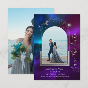 Celestial Purple Teal Sun Moon Save The Date