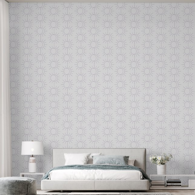 Celestial Purple & White Simple Sun Moon Boho  Wallpaper (Bedroom)