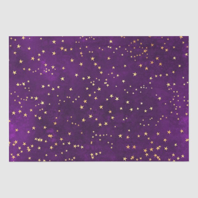 Celestial Purple & Yellow Starry Night Pattern Tissue Paper (Front)