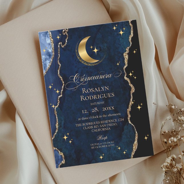  Celestial Quinceanera Midnight Stars Moon  Invitation (Creator Uploaded)