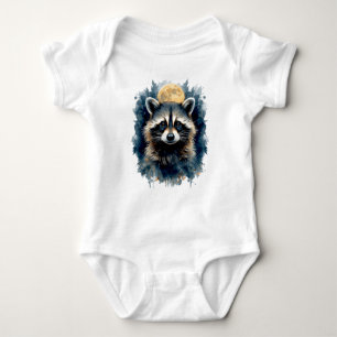 Celestial Raccoon Watercolor Moon Forest Art Baby Bodysuit