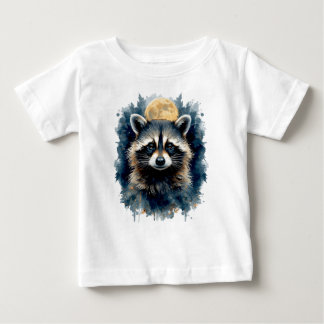 Celestial Raccoon Watercolor Moon Forest Art Baby T-Shirt