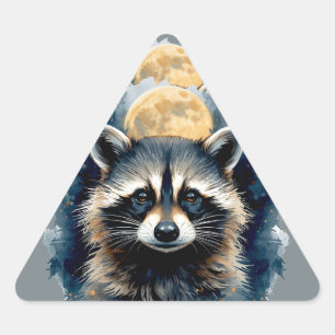 Celestial Raccoon Watercolor Moon Forest Art Triangle Sticker
