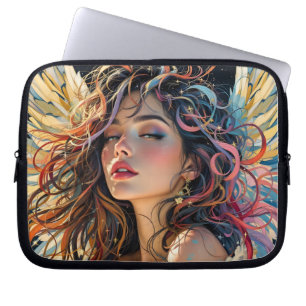 Celestial Radiance – Rainbow Winged Angel Portrait Laptop Sleeve