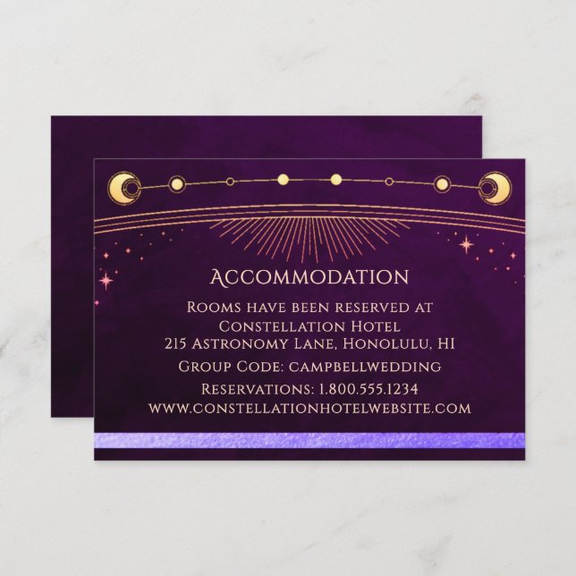 Celestial Rainbow Deep Plum Galaxy Accommodation Enclosure Card (Front/Back)