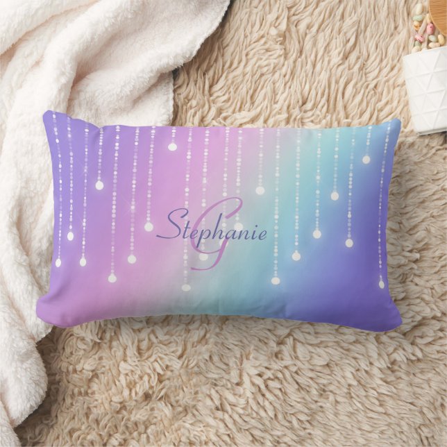Celestial Rainbow Glitter Drips Custom Name Girly  Lumbar Pillow (Blanket)