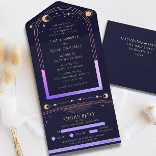Celestial Rainbow Sun Moon Stars Wedding All In One Invitation