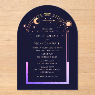 Celestial Rainbow Sun Star Moon Wedding Acrylic Invitations