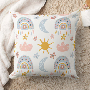 Celestial Rainbow & Sunburst Pattern Throw Pillow