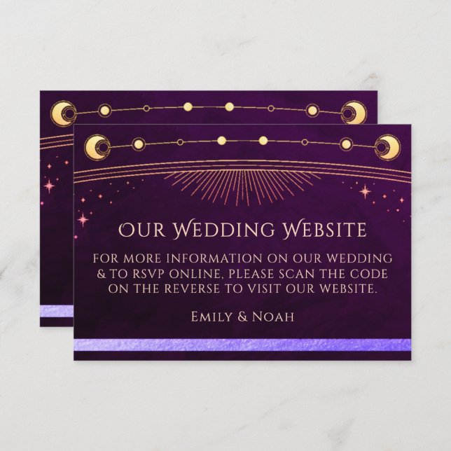 Celestial Rainbow Wedding Website RSVP QR Code Enclosure Card (Front/Back)