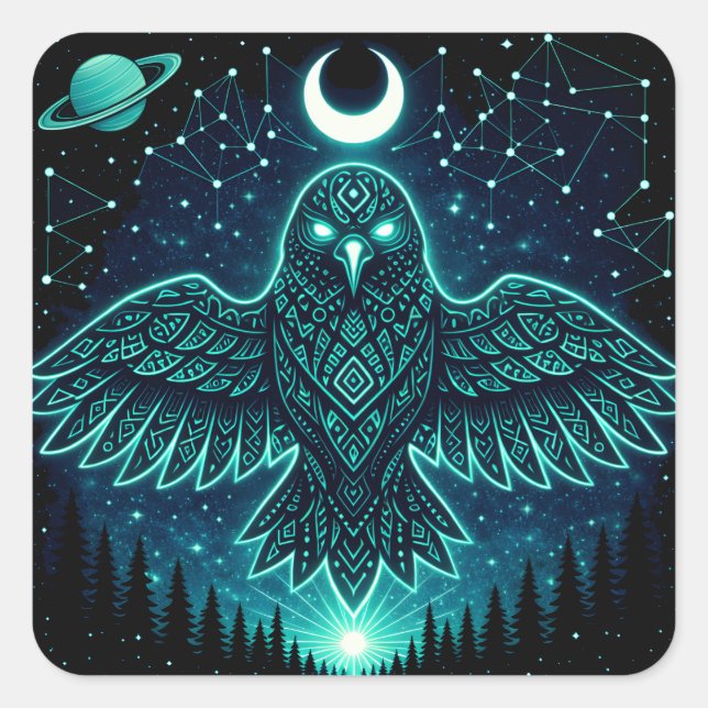 Celestial Raven – Cosmic Messenger Wildlife Galaxy Square Sticker (Front)