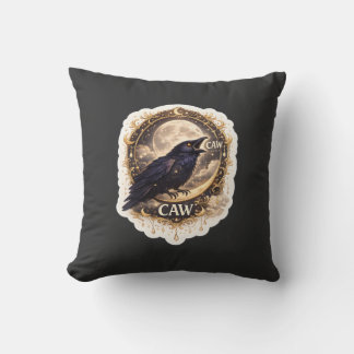 Celestial Raven Moon Gothic Night Nature Vibes Throw Pillow