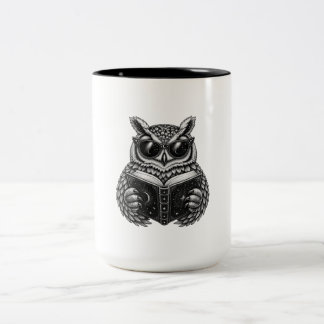 Celestial Reading Owl – Mystical Book Lover  Two-Tone Coffee Mug