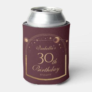 Celestial Red Gold Sun Moon Stars 30th Birthday Can Cooler