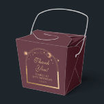 Celestial Red Gold Sun Moon Stars 30th Birthday Favor Box<br><div class="desc">Celestial Red Gold Sun Moon Astronomy 30th Birthday Favour Boxes features an elegant gold sun, moon and stars with a golden frame on a deep pink-red background. Inside is your custom thirtieth birthday favour box information. Personalize by editing the text in the text boxes. Designed for you by Evco Studio...</div>
