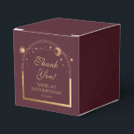 Celestial Red Gold Sun Moon Stars 30th Birthday Favor Box<br><div class="desc">Celestial Red Gold Sun Moon Astronomy 30th Birthday Favour Boxes features an elegant gold sun, moon and stars with a golden frame on adeep pink-red background. Inside is your custom thirtieth birthday favour box information. Personalize by editing the text in the text boxes. Designed for you by Evco Studio www.zazzle.com/store/evcostudio...</div>