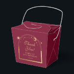 Celestial Red Gold Sun Moon Stars 30th Birthday Favor Box<br><div class="desc">Celestial Red Gold Sun Moon Astronomy 30th Birthday Favour Boxes features an elegant gold sun, moon and stars with a golden frame on a deep pink-red background. Inside is your custom thirtieth birthday favour box information. Personalize by editing the text in the text boxes. Designed for you by Evco Studio...</div>