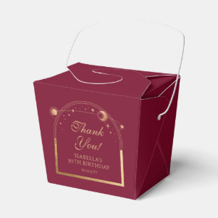 Celestial Red Gold Sun Moon Stars 30th Birthday Favor Box