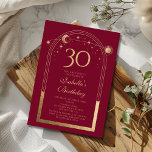Celestial Red Gold Sun Moon Stars 30th Birthday Invitation<br><div class="desc">Celestial Red Gold Sun Moon Astronomy 30th Birthday Invitations features an elegant gold sun,  moon and stars with a golden frame on a red background. Inside is your custom thirtieth birthday invitation information. Personalize by editing the text in the text boxes. Designed for you by Evco Studio www.zazzle.com/store/evcostudio</div>
