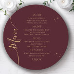 Celestial Red Gold Sun Moon Stars 30th Birthday Menu<br><div class="desc">Celestial Red Gold Sun Moon Stars 30th Birthday Menu Cards features a golden stars on a red background with your menu details in the centre in modern gold calligraphy script. Personalize by editing the text in the text boxes provided. Designed for you by Evco Studio www.zazzle.com/store/evcostudio</div>