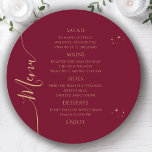Celestial Red Gold Sun Moon Stars 30th Birthday Menu<br><div class="desc">Celestial Red Gold Sun Moon Stars 30th Birthday Menu Cards features a golden stars on a red background with your menu details in the centre in modern gold calligraphy script. Personalize by editing the text in the text boxes provided. Designed for you by Evco Studio www.zazzle.com/store/evcostudio</div>